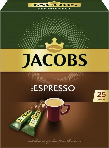 Jacobs Löslicher Kaffee Typ Espresso, 25 Instant Kaffee Sticks 1 Jacobs Löslicher Kaffee Typ Espresso, 25 Instant Kaffee Sticks